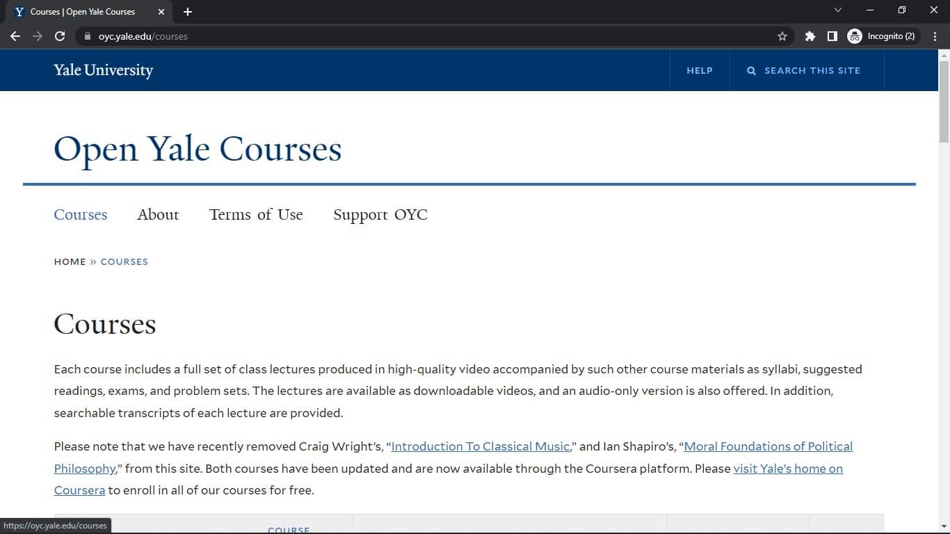 Open Yale Course 